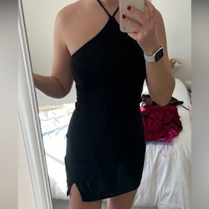Black halter neck mini dress